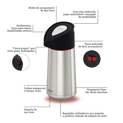 Garrafa Térmica Tramontina Exata em Aço Inox com Ampola de Aço 2 Litros