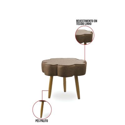 Puff Decorativo Pé Palito de Madeira Sala Flower Linho E03 - D'Rossi Marrom Cacau