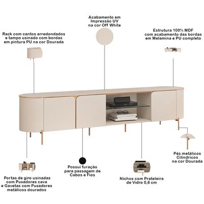 Rack Para Sala de Estar TV 75 Pol Orgânico Harper D05 Off White - Lyam Decor