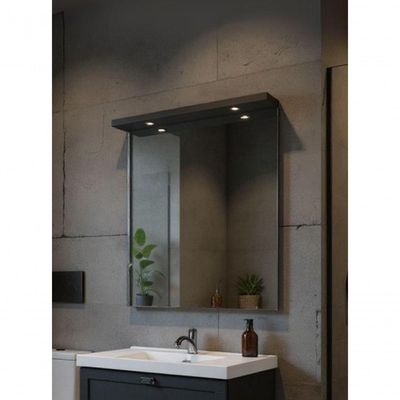 Gabinete Para Banheiro Com Cuba E Espelheira Com Led 80cm Mdf Grafite Dubai - On Móveis