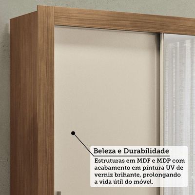Guarda-roupa 171cm 3 Portas Com Espelho França Santos Andirá Jequitiba/off White