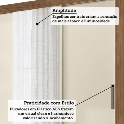 Guarda-roupa 171cm 3 Portas Com Espelho França Santos Andirá Jequitiba/off White