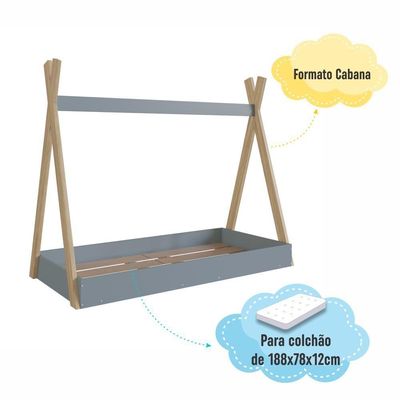Cama Infantil Cabana Montessoriana De Solteiro Para Menino Menina Azul