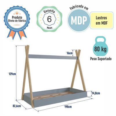 Cama Infantil Cabana Montessoriana De Solteiro Para Menino Menina Azul