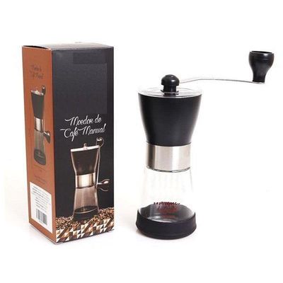 Moedor Cafe Inox Vidro Manual Moinho Graos Mesa Luxo Vintage