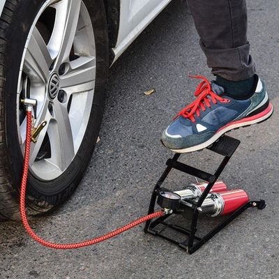 Bomba Ar Alta Pressao Dupla Manometro Compressor Pedal Inflador Encher Bola Boia Colchao Inflavel