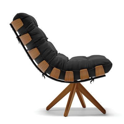 Poltrona Giratória Costela Suede Preto Base de Madeira MA30 M11 - D'Rossi