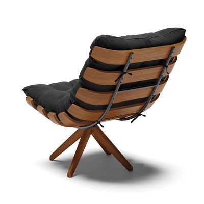 Poltrona Giratória Costela Suede Preto Base de Madeira MA30 M11 - D'Rossi