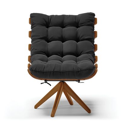 Poltrona Giratória Costela Suede Preto Base de Madeira MA30 M11 - D'Rossi