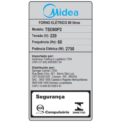 Forno Elétrico de Embutir 80L Digital com Air Fryer Midea TSD80P2 - 220V