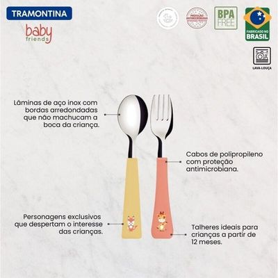 Jogo De Talheres Infantil Tramontina Baby Friends 2 Peças Colorido