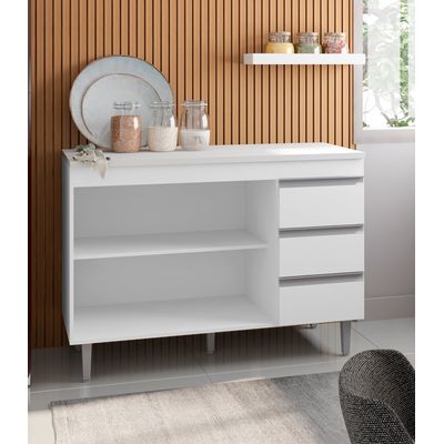 Balcão Cozinha com Tampo 120cm 3 Gavetas Leticia Branco A01 - D'Rossi