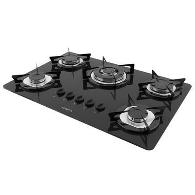 Cooktop Fogatti à Gás Fgt 5b Tc Vidro Preto Flange Inox Preto Bivolt