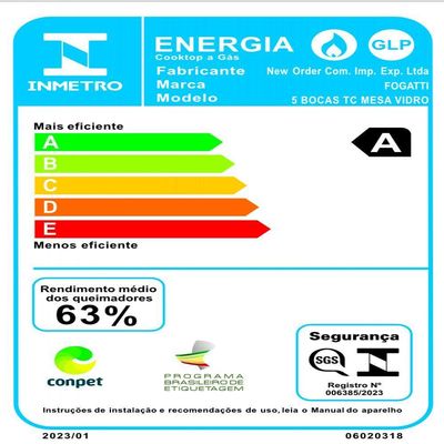 Cooktop Fogatti à Gás Fgt 5b Tc Vidro Preto Flange Inox Preto Bivolt