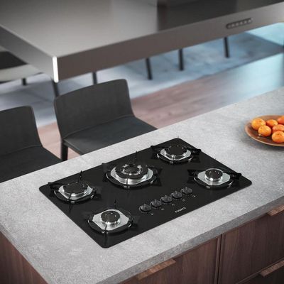 Cooktop Fogatti à Gás Fgt 5b Tc Vidro Preto Flange Inox Preto Bivolt