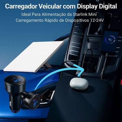 Cabo Carregador 2Mts Veicular Adaptador 3 Em 1 Starlink Mini