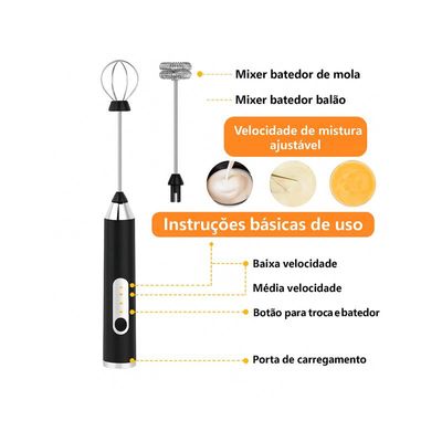 Mini Mixer Elétrico Recarregável Multiuso para Bebidas e Ovo