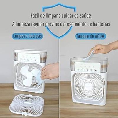 Ventilador Portátil Branco Led 07 Cores Mini Ar Climatizador
