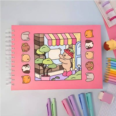 Livro de Colorir Rosa Capa Dura Wide-0 com 48 Desenhos