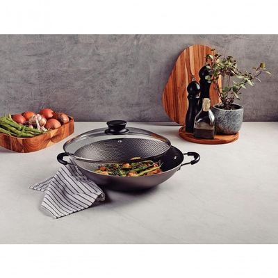 Wok Tramontina Paris Em Alumínio Com Revestimento Em Antiaderente Chumbo Com Tampa De Vidro 32cm