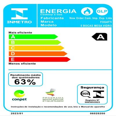 Cooktop Fogatti Safe Ferro Fundido 5 Bocas A Gas Preto Bivolt