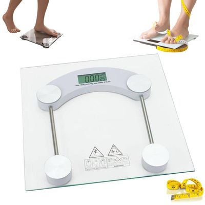 Balança Digital Eletrônica Para Banheiro Academia Quarto Quadrada Transparente De Chão 180kg