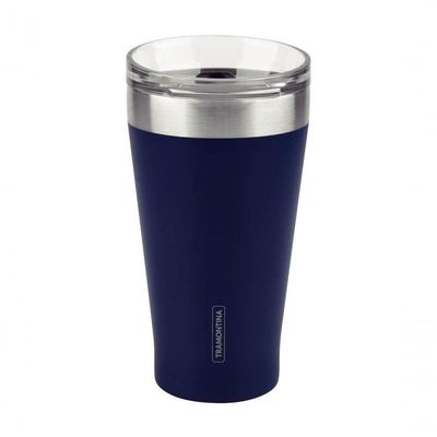 Copo Térmico Azul Em Aço Inox Tramontina Exata Com Tampa 550ml