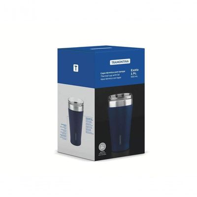 Copo Térmico Azul Em Aço Inox Tramontina Exata Com Tampa 550ml