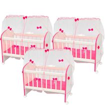 Kit 03 Berços Para Boneca Magia C02 Brinquedo Infantil Branco Rosa - Lyam Decor