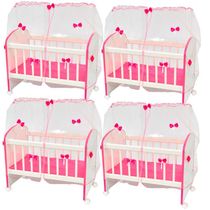 Kit 04 Berços Para Boneca Magia C02 Brinquedo Infantil Branco Rosa - Lyam Decor