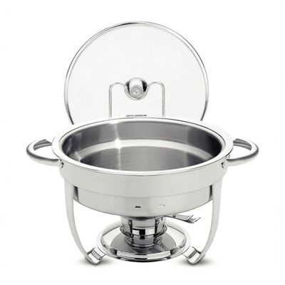 Rechaud Tramontina Redondo Em Inox Banho Maria Com Suporte Para Tampa E Fogareiro 4,3 L