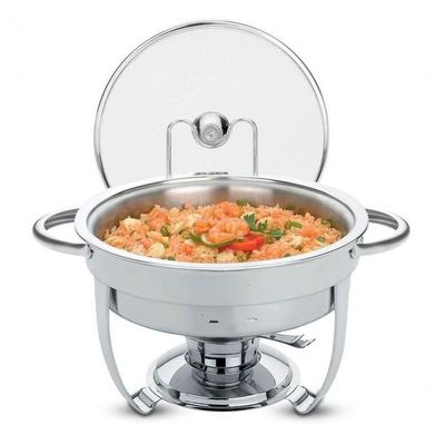 Rechaud Tramontina Redondo Em Inox Banho Maria Com Suporte Para Tampa E Fogareiro 4,3 L