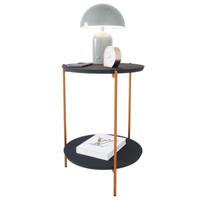 Mesa De Apoio Lateral Duda Preto Com Pés De Ferro Bronze