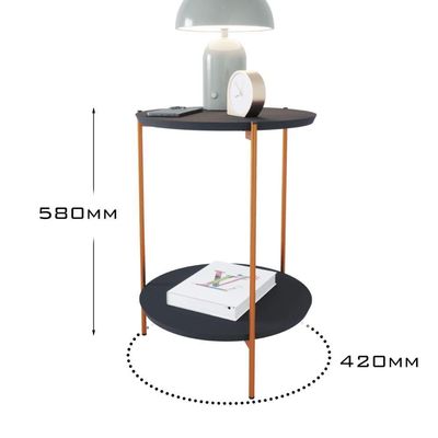Mesa De Apoio Lateral Duda Preto Com Pés De Ferro Bronze