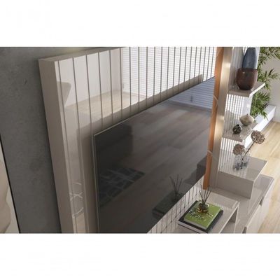 Home Cross Frisado Painel P- Tvs Até 55'' C- 4 Portas E Prateleiras P- Decoração - Off White Perolizado-jequitiba