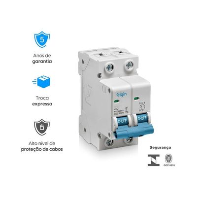 Mini Disjuntor Bipolar Curva C MCB 3KA 2 Polos 25A Bivolt