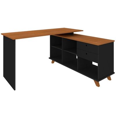 Mesa Para Escritório Home Office Escrivaninha Gold A02 Freijó Preto - Lyam Decor
