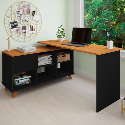 Mesa Para Escritório Home Office Escrivaninha Gold A02 Freijó Preto - Lyam Decor