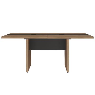 Mesa De Reunião Para Escritório Com 02 Tomadas 179cm Unik A02 Nogal Preto - Lyam Decor