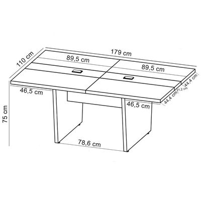 Mesa De Reunião Para Escritório Com 02 Tomadas 179cm Unik A02 Nogal Preto - Lyam Decor