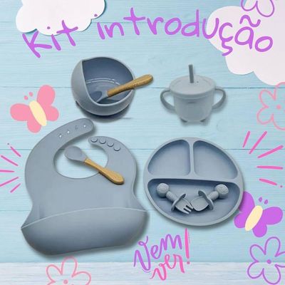 Kit Introdução Alimentar Bebe 8 Peças Silicone Iniciação Para Alimentos (cinza)