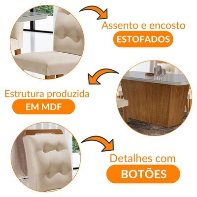 Mesa Para Sala De Jantar Aida 180cm Mdf E 6 Cadeiras Moderna Veludo Creme/off White/imbuia