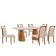 Mesa Noronha 180cm Tampo Com Vidro Laqueado Com 6 Cadeiras Linho Off White Imbuia Natural
