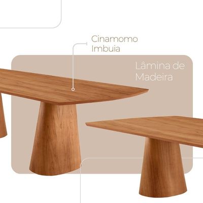 Mesa Noronha 180cm Tampo Laminado Barril Com 6 Cadeiras Livi Linho Palha Imbuia Natural