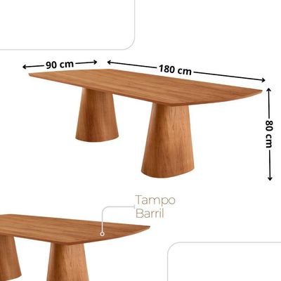 Mesa Noronha 180cm Tampo Laminado Barril Com 6 Cadeiras Livi Linho Palha Imbuia Natural