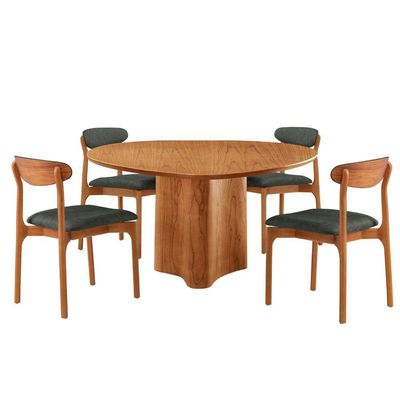 Mesa 135cm Laminado Com 4 Cadeiras Noronha Moderna Jade Imbuia Naturale