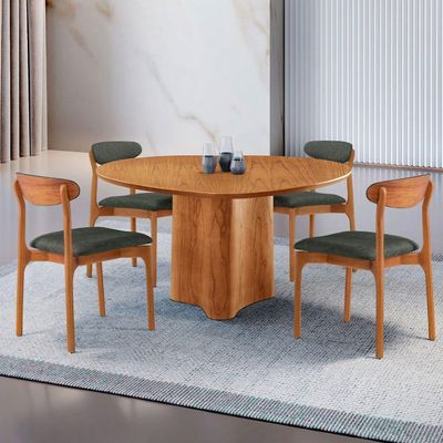 Mesa 135cm Laminado Com 4 Cadeiras Noronha Moderna Jade Imbuia Naturale