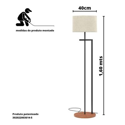 Luminária Abajur De Chão Salone Decorativa Em Aço Carbono Preto Com Cúpula