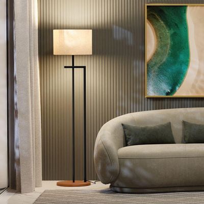 Luminária Abajur De Chão Salone Decorativa Em Aço Carbono Preto Com Cúpula