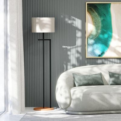 Luminária Abajur De Chão Salone Decorativa Em Aço Carbono Preto Com Cúpula